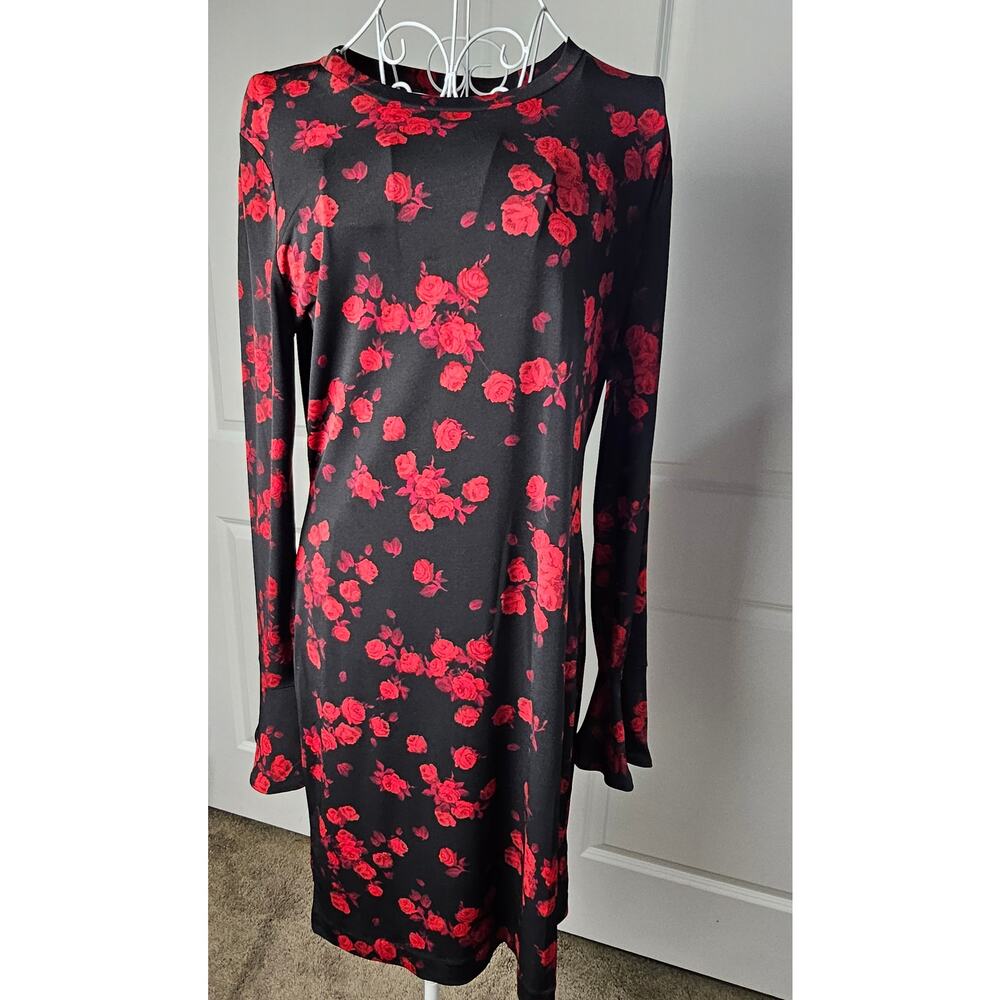Michael Kors Black & Red Bell Sleeve Sheath Dress | Size Large